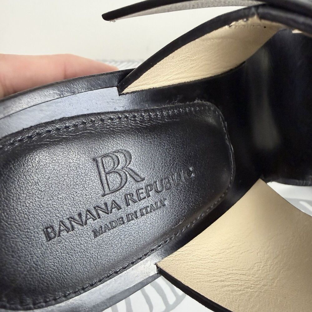 Banana Republic Ravello Black Leather Block Heel Sandals Shoes Women’s 6.5 Italy - Picture 5 of 8